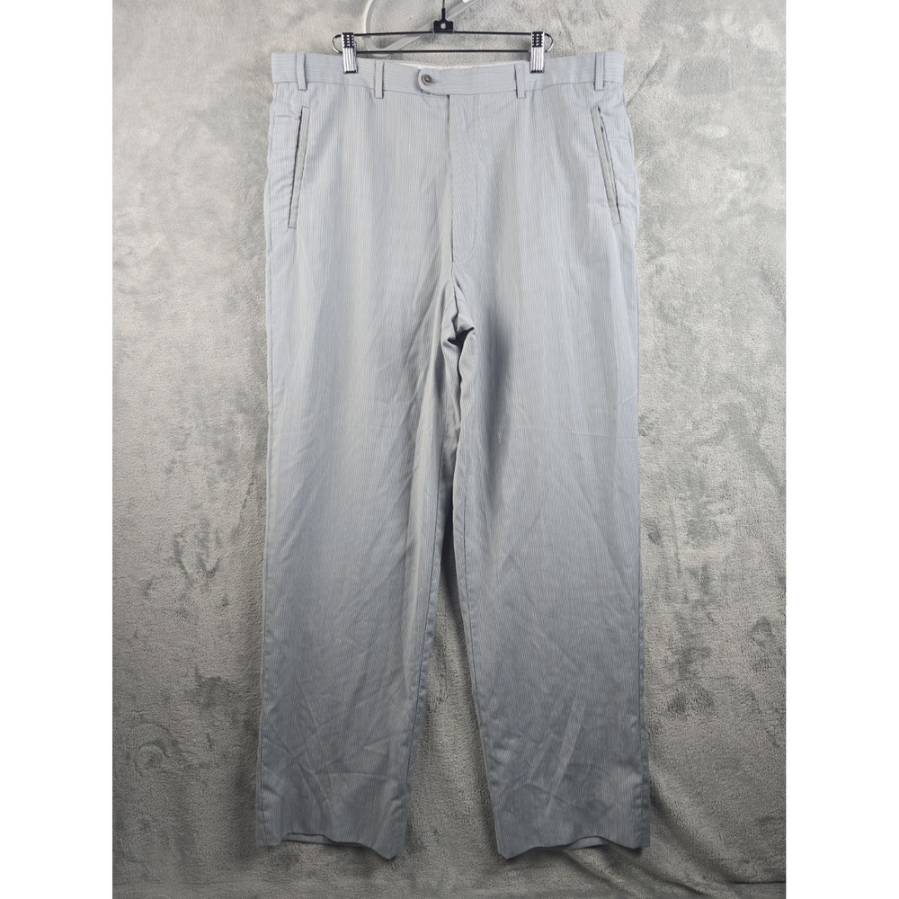 Zanella Dress Pants Men's 38x32 Blue Striped Flat Front Classic Ted Trousers